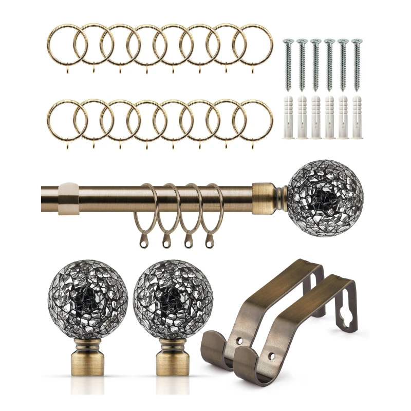 Image of Emma Barclay Curtain Pole with Rings Extendable Glass Antique Brass unisex 160-300cm