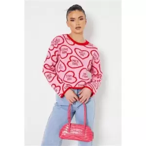 Image of I Saw It First Pink Petite Love Heart Knitted Jumper - Pink
