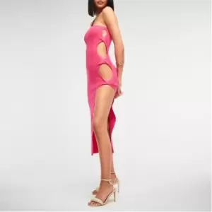 Image of Missguided One Shoulder Cut Out Rib Knit Midaxi Dress - Pink
