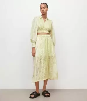 Image of AllSaints Womens Clara Noche Midi Skirt, Lime Green, Size: 14