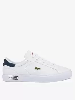Image of Lacoste Mens Powercourt Leather Trainers Size 10 UK White, Navy & Red