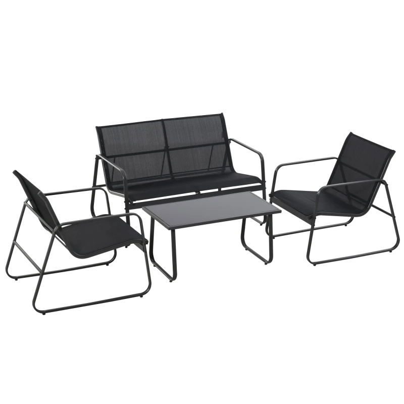 Image of Outsunny 4 Piece Garden Furniture Set Patio Sofa Set w/ Chairs and Glass Top Table Black