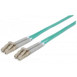 Image of Intellinet Fibre Optic Patch Cable Duplex Multimode LC/LC 50/125 m OM3 3m LSZH Aqua Fiber Lifetime Warranty