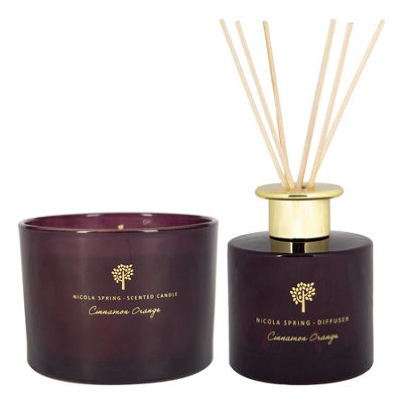 Image of Nicola Spring Scented Candle & Reed Diffuser Set - 350G - Cinnamon & Orange