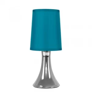 Image of Small Trumpet Touch Table Lamp in Chrome with Teal Shade