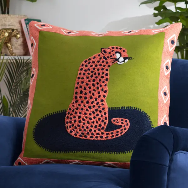 Image of Coral Cheetah Cushion Coral / 45 x 45cm / Polyester Filled