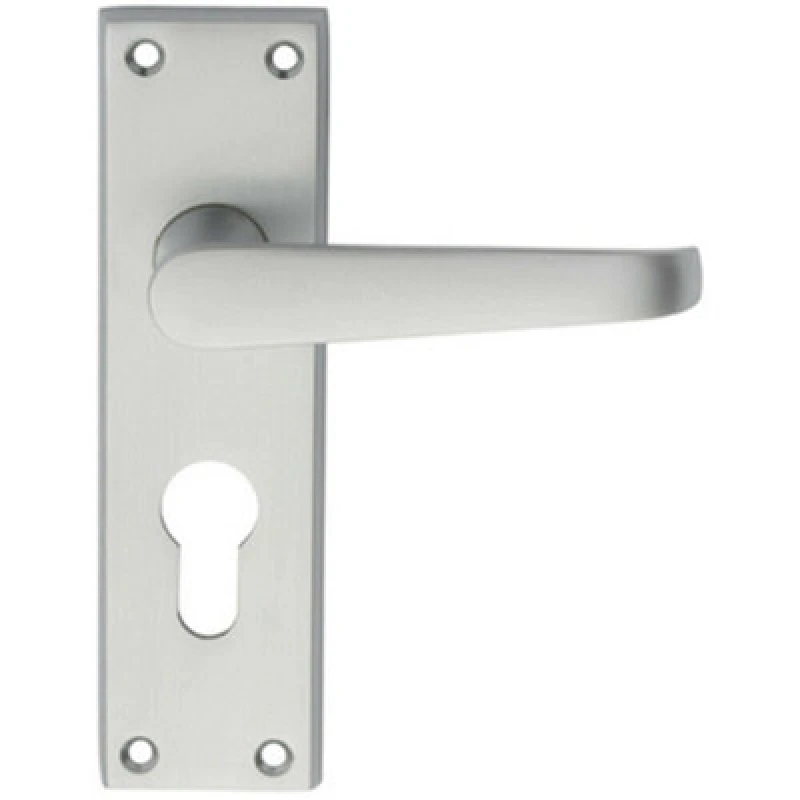 Image of Loops PAIR Straight Victorian Handle on Euro Lock Backplate 150 x 43mm Satin Chrome Multi