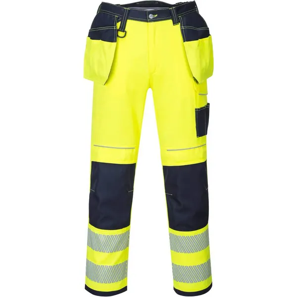 Image of Portwest PW3 Hi Vis Holster Pocket Work Trousers T501YNR34 Colour: Yellow / Navy