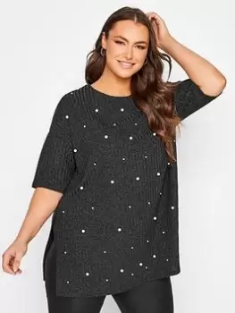 Image of Yours Pearl Embellished Top, Grey, Size 18, Women