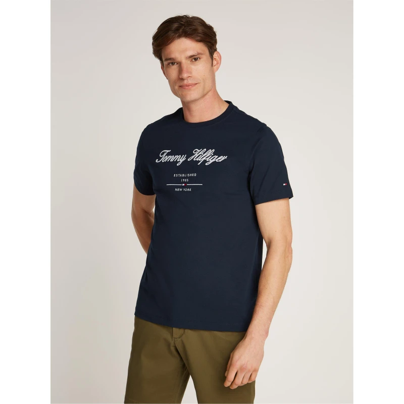 Image of Tommy Hilfiger SCRIPT LOGO TEE mens T shirt in Marine