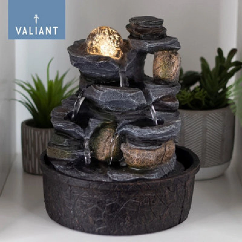 Image of Valiant Valiant Indoor Table Top Calming Water Fountain Feature Mains Powered in Light Stone Light Stone One Size Unisex 5031300099697