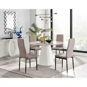 Image of Furniture Box Palma White Marble Effect Round Dining Table and 4 Cappuccino Milan Black Leg Chairs