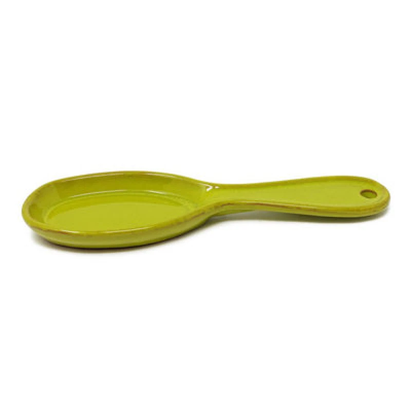 Image of Verano Spanish Ceramics Selena Glazed Hand Dipped Kitchen Dining Utensil Spoon Rest Lime Green (L) 27Cm