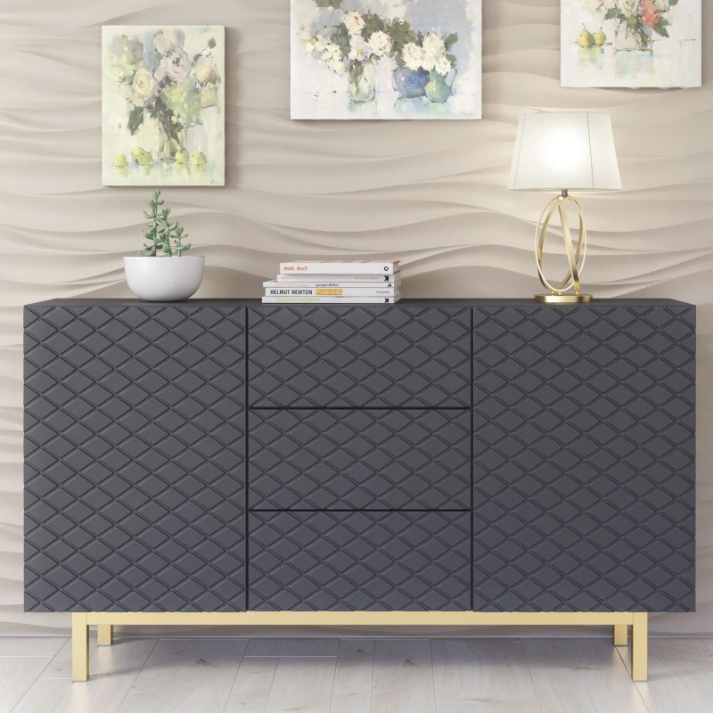 Image of Creative Furniture Creative Furniture Diamond Luxe Sideboard 140cm - Luxury Cabinet with Push to Open Storage in Dark Grey Dark Grey One Size Unisex 5
