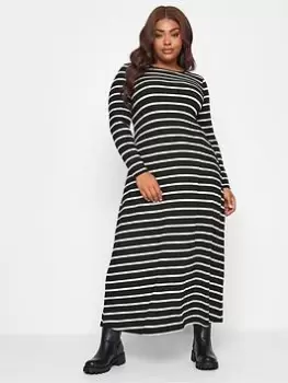 Image of Yours Yours Mono Long Sleeve Stripe Dress, Black, Size 16, Women