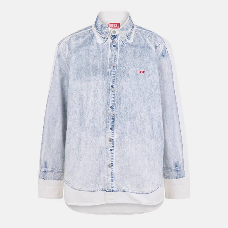 Image of Diesel Mens Long Sleeve Plain Shirt Blue Denim male L