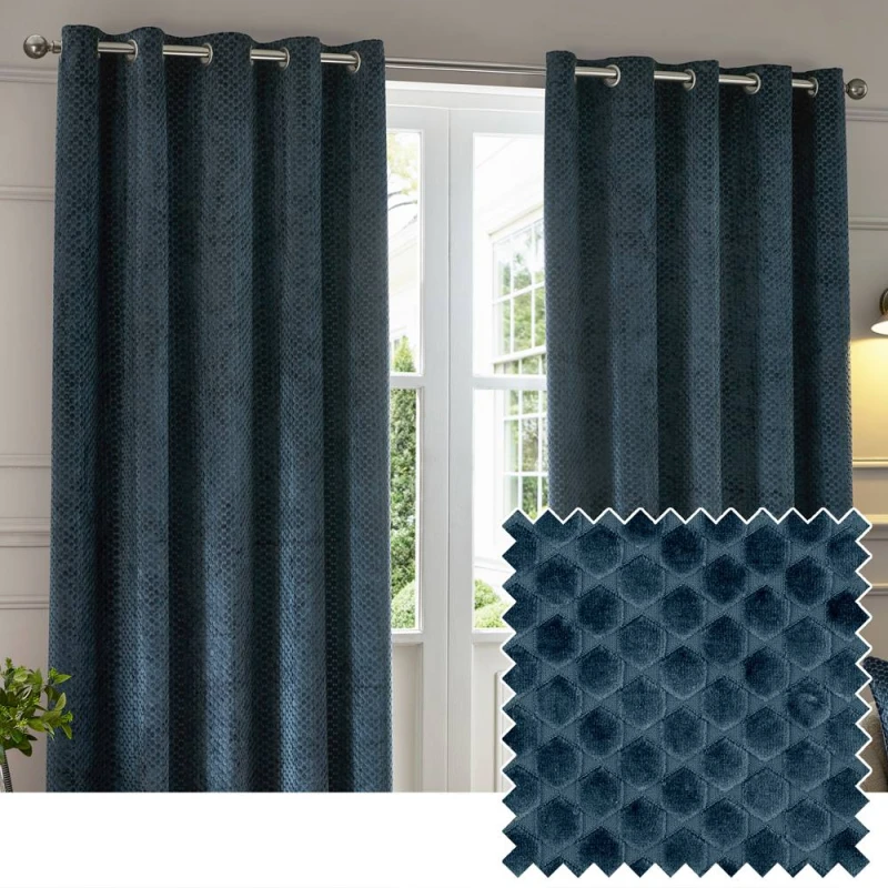 Image of Paoletti Neptune Velvet Ready Made Eyelet Blockout Curtains Navy