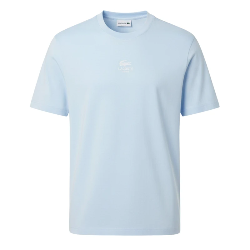 Image of Lacoste Signature Print Cotton T-Shirt Blue male 2XS