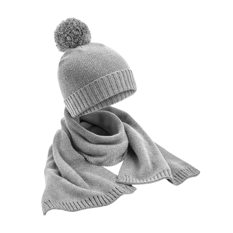 Image of Beechfield Beechfield Men Flecked Knitted Hat And Scarf Set in Light Grey Light Grey One Size Male 5063425860005
