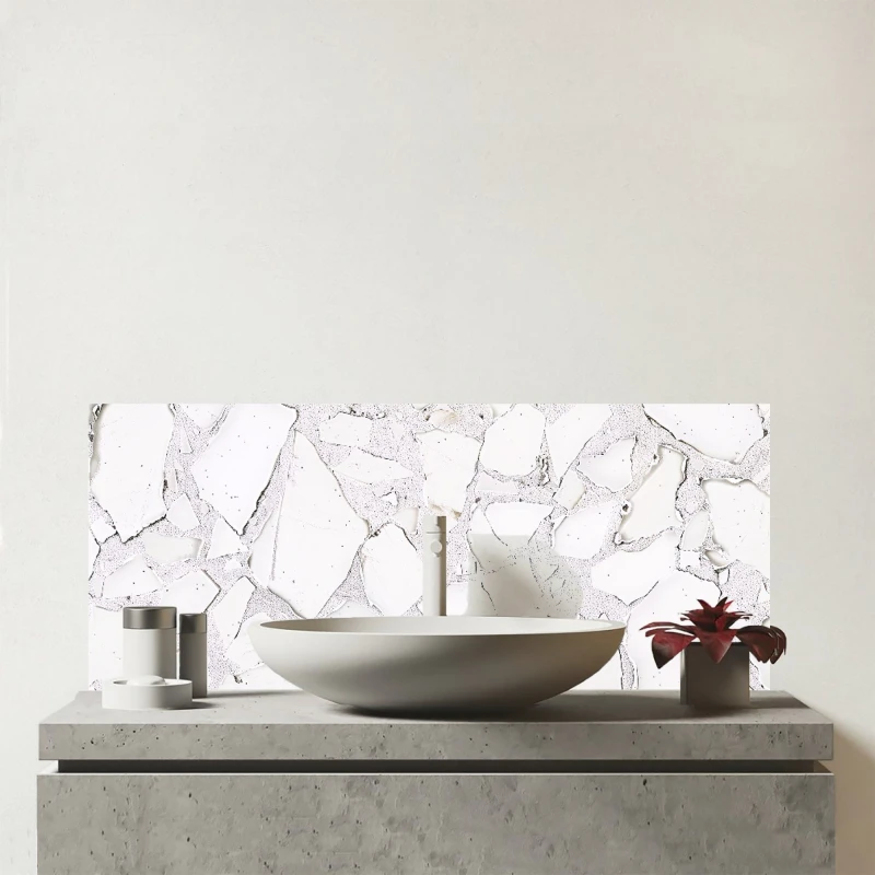 Image of Warren Reed - Designer Chunky White Quartz Effect Glass Bathroom Splashback White Unisex