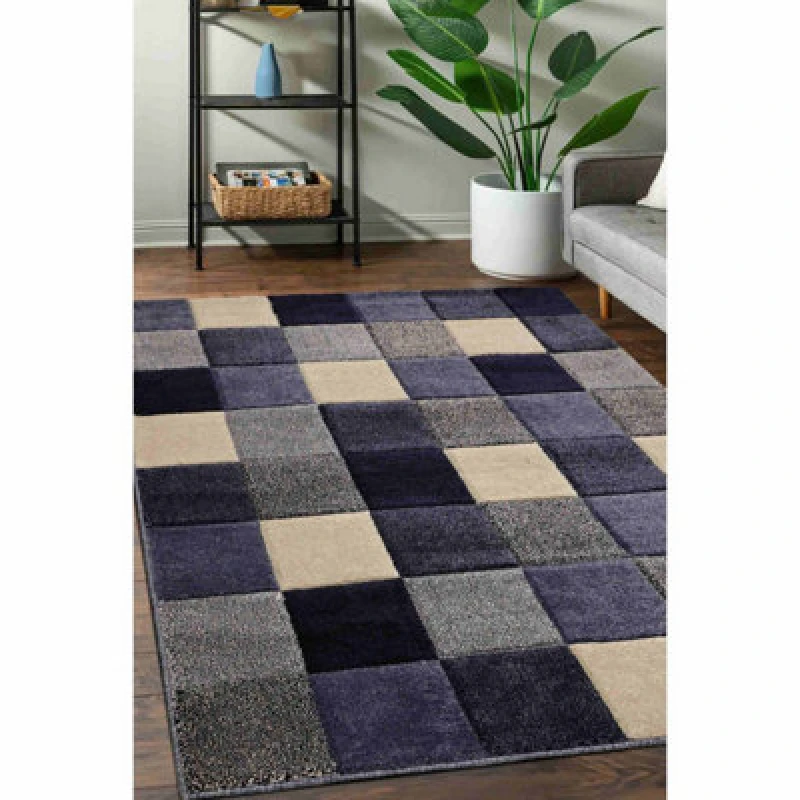 Image of Melrose Blue Blocks Geometric Design Medium Indoor Area Rug 120/170Cm