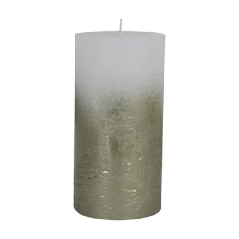 Image of Buttercup Farm Pillar Candle With Metallic Ombre Base - Paraffin - L10 X W10 X H20 Cm - Olive Green/white
