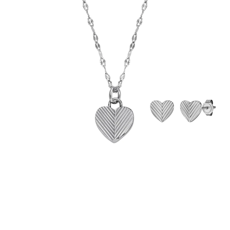 Image of Fossil JF04669SET Heart Necklace And Stud Earrings Set - J49337