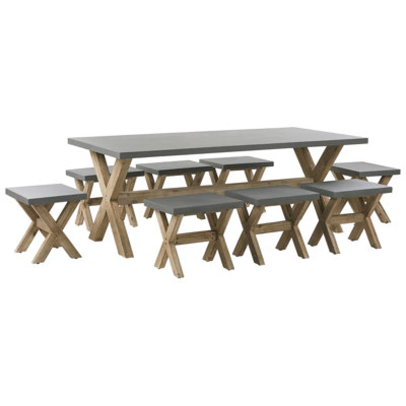Image of Beliani Garden Dining Set With Stools 8 Seater Olbia Concrete Grey