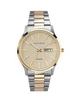Image of Accurist Textured Champagne Daydate Dial Tow Tome Stainless Steel Bracelet Mens Watch