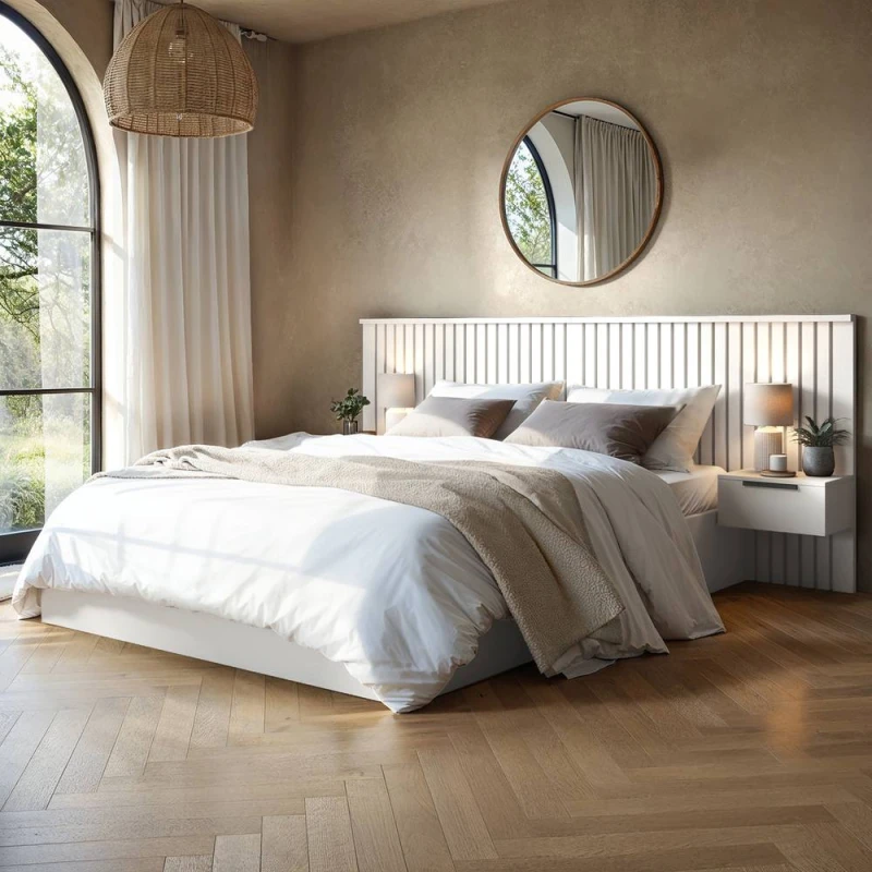 Image of Solace+Co Taylor Hotel Ottoman Bed with Side Tables White Size: Double White Unisex Double