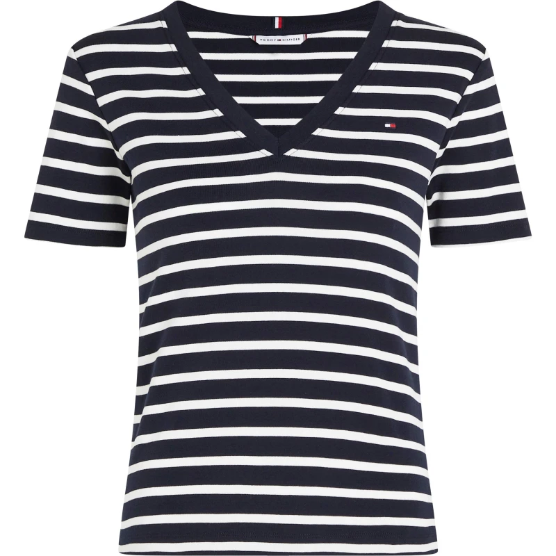 Image of Tommy Hilfiger V-Neck Striped T-Shirt - Blue Blue 10