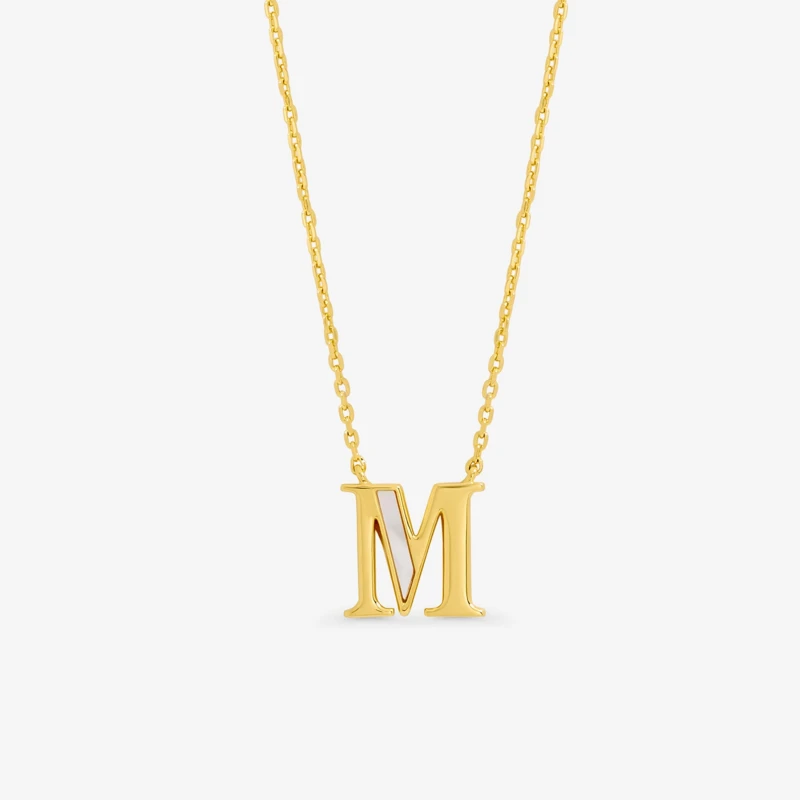 Image of Inicio 14K Gold Plated Pearl Initial Pendant - M Pendant Necklaces One Size Gold 72423610000