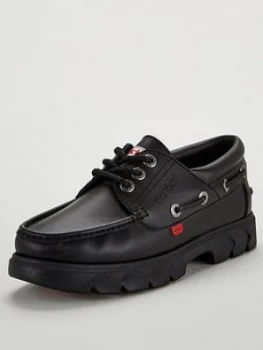 Image of Kickers Lennon Boatshoe, Black Leather, Size 7, Men