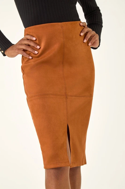 Image of Roman Suedette Stretch Pencil Skirt Tan