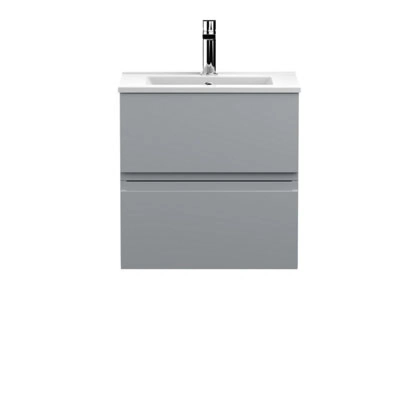 Image of Nuie Hudson Reed Urban Wall Hung 2 Drawer Vanity Unit With Minimalist Ceramic Basin, Modern Bathroom Furniture In Satin Grey, 500mm