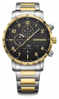 Image of Wenger Attitude Chrono Two-Tone Steel Bracelet Black Watch