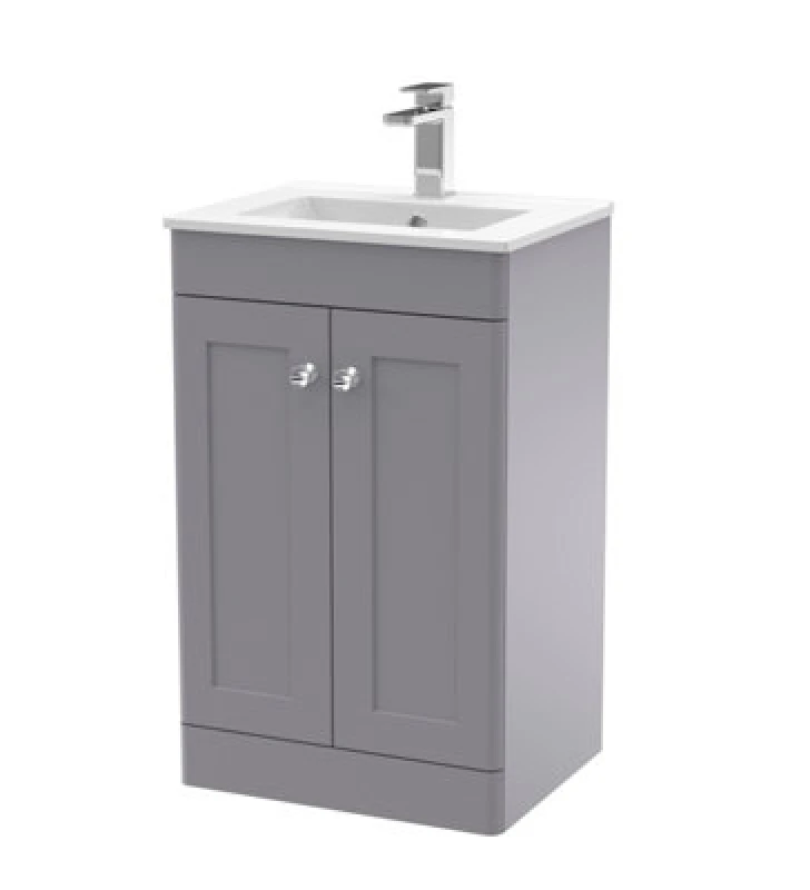 Image of Nuie Classique 500mm Satin Grey Floor Standing Vanity Unit With Overflow-Satin Grey