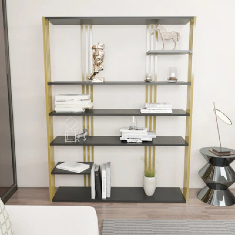 Image of Decorotika Jeni Bookcase Shelving Unit Anthracite & Gold