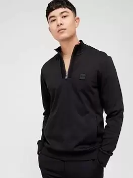 Image of BOSS Sidney 42 Quarter Zip Sweatshirt - Black, Size S, Men