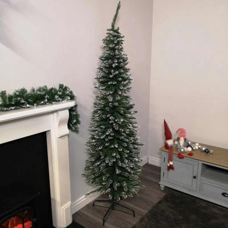 Image of Samuel Alexander 6.5ft (2M) Premier Pencil Style Slim Snow Tipped Green Christmas Tree