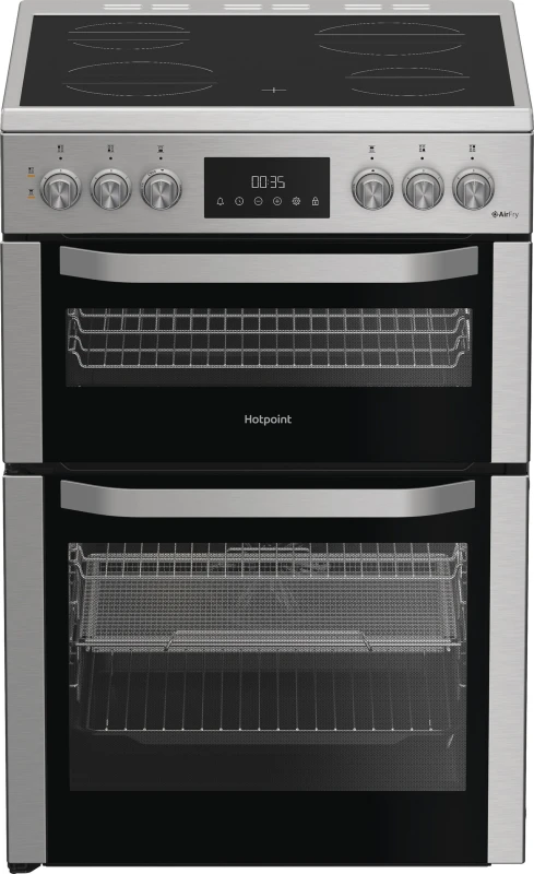 Image of Hotpoint HDE6VDCAX 60cm Wide Double Oven Electric Cooker with Ceramic Hob - Stainless Steel - A Rated