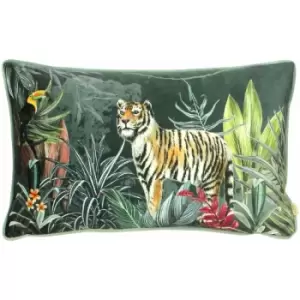 Image of Evans Lichfield Zinara Tiger Cushion Cover (30cm x 50cm) (Green) - Green