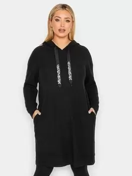 Image of Yours Embellished Tie Rib Hoodie Dress - Black, Size 20, Women
