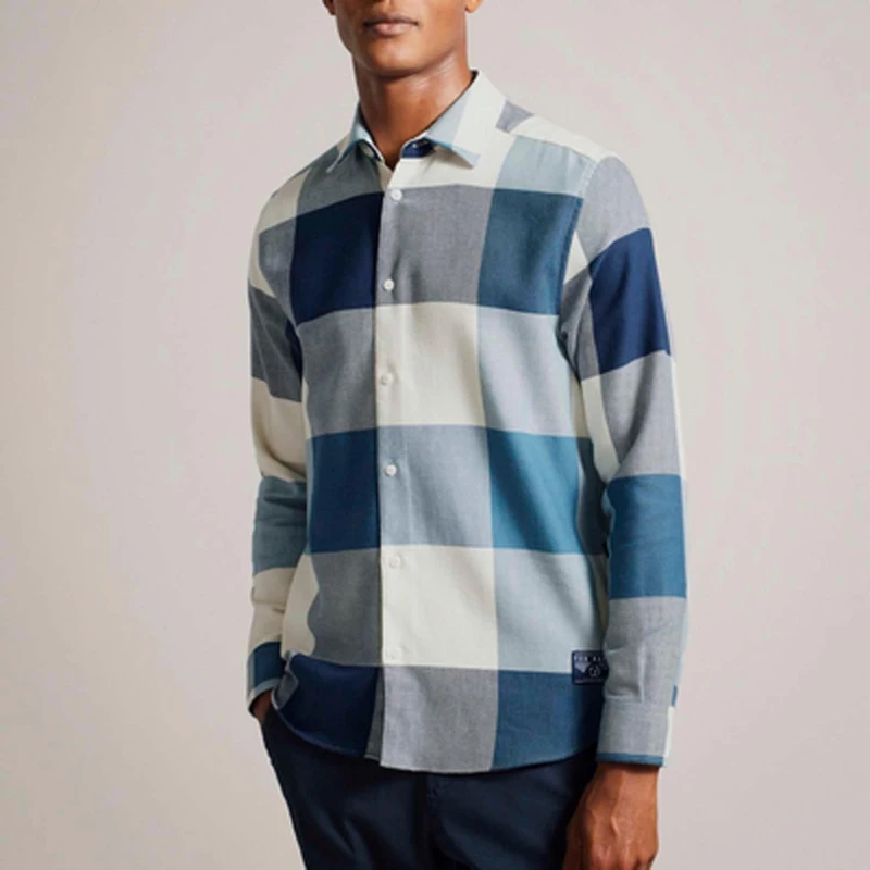 Image of Ted Baker Neetly Long Sleeve Scale Check Shirt - Blue Blue S