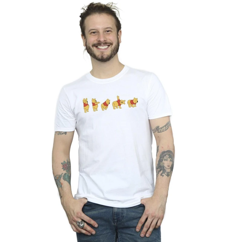 Image of Disney Men Winnie The Pooh Stretching T-Shirt in White Size: Small White S Male 5063283691308