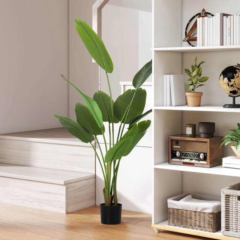 Image of HOMCOM HOMCOM 160cm Artificial Bird of Paradise Plant with Flocking in Pot, Green Green One Size Unisex 5063603236387