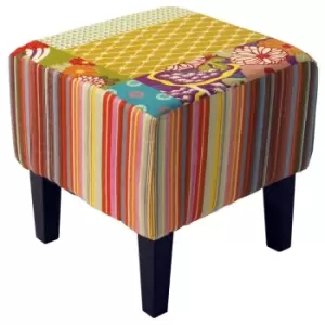 Image of Techstyle Patchwork Shabby Chic Square Pouffe Padded Foot Stool /Wood Legs Multi-coloured