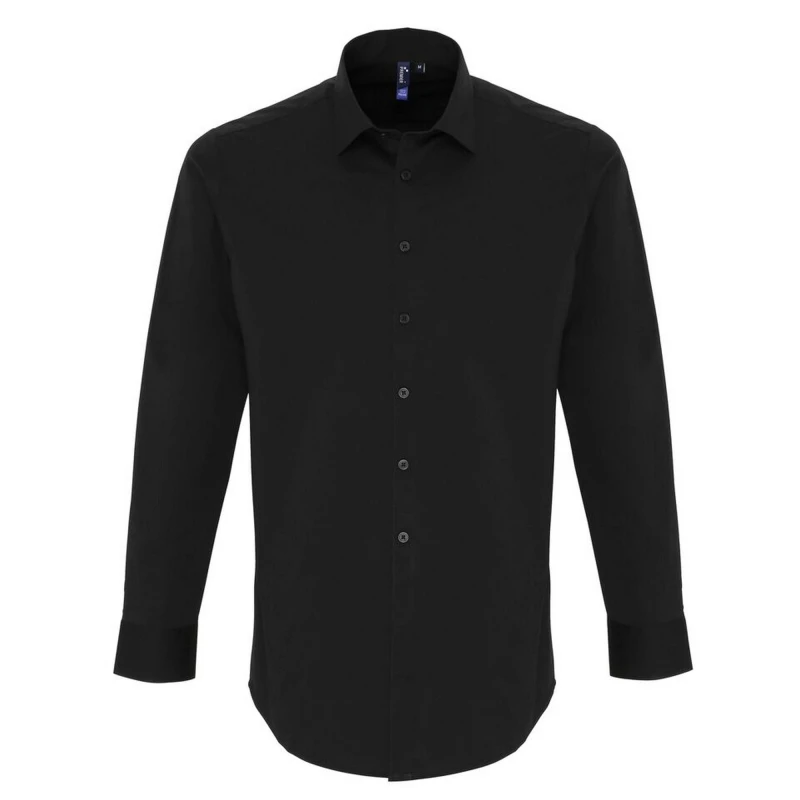 Image of Premier Premier Men Stretch Fit Poplin Long Sleeve Shirt in Black Size: X-Small Black XS Male 5059269013257