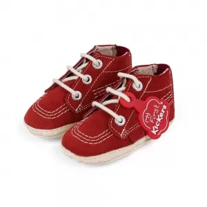Image of Kickers Baby Kick High Crib Bootie - Red Suede, Size 1 Younger
