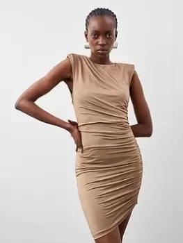 Image of Karen Millen Crepe Draped Mini Dress - Taupe, Beige, Size S, Women